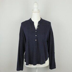 Lucky Brand Women's Small Blue Tan Patterned V-Neck Popover Knit Blouse
